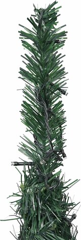 Ein grüner künstlicher Weihnachtsbaum mit Lichtern.