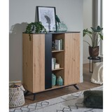 thumbnail of Highboard 110x125x40 cm MDF Sideboard in Eiche-Dekor / Schwarz, Kommode mit 2 Türen, Kommodenschrank mit Regal, Flurschrank Modern, Standschrank
