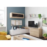 thumbnail of Parete Attrezzata Soggiorno Moderna Salotto con Mobile TV Modulo Sospeso Anta in Vetro Fumé Mensola Scandinavo Moderno 200x43x41 Cm Bianco Rovere