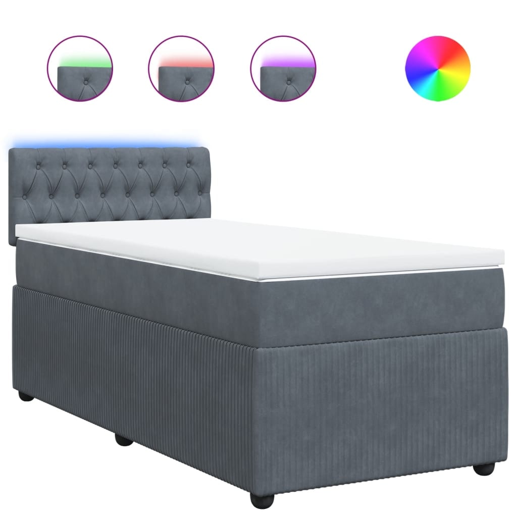 vidaXL Boxspringbett mit Matratze Dunkelgrau 90x190 cm Samt