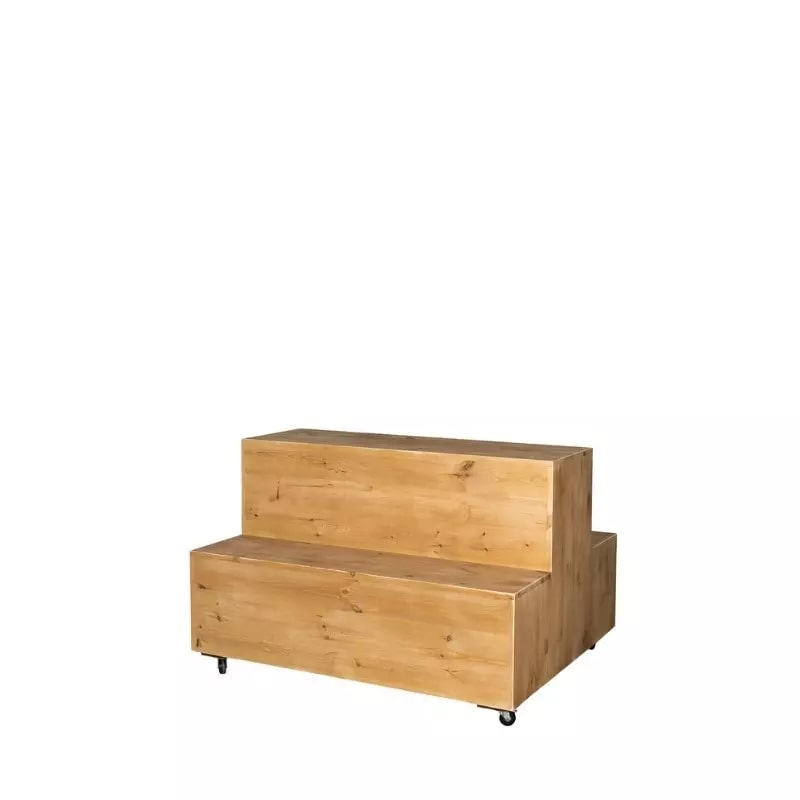 TRADIS Zentrales Floristen-Display auf Rollen, 2 Ebenen, Massivholz