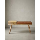 thumbnail of Sitzbank Ziegenleder / Massivholz Bank 100x52x38 cm im Retro Stil, Flur Polsterbank mit Stauraum, Gepolsterte Lederbank Aufbewahrung Braun, Kleine