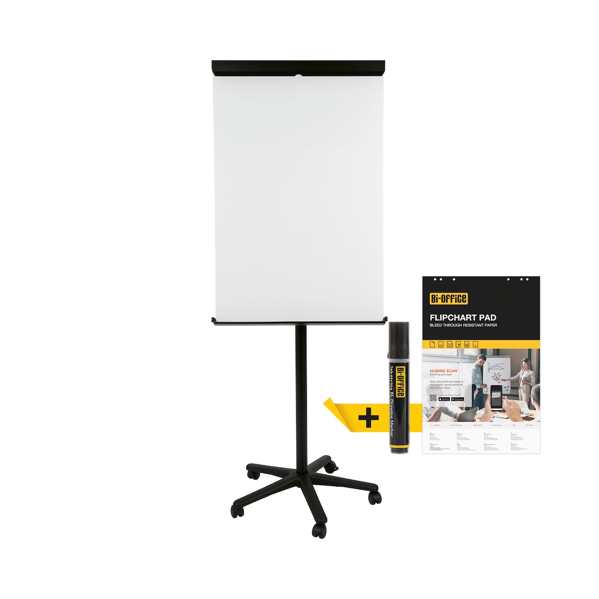 Bi-Office Omlijstingless Mobile Magnetisch Flipover: Magnetische Flipover Met Profielloos Staal Oppervlak Gemonteerd Op Een Mobiele Basis