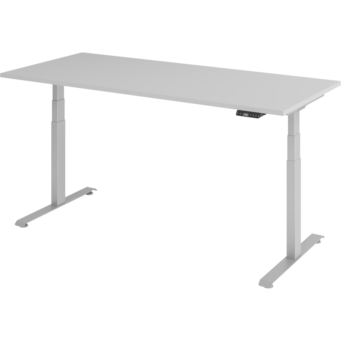 bümö höhenverstellbarer Schreibtisch 180 x 80 cm in grau, Gestell silber - Höhenverstellbar Elektrisch Stehpult mit 3-fach Speicher, Computertisch,