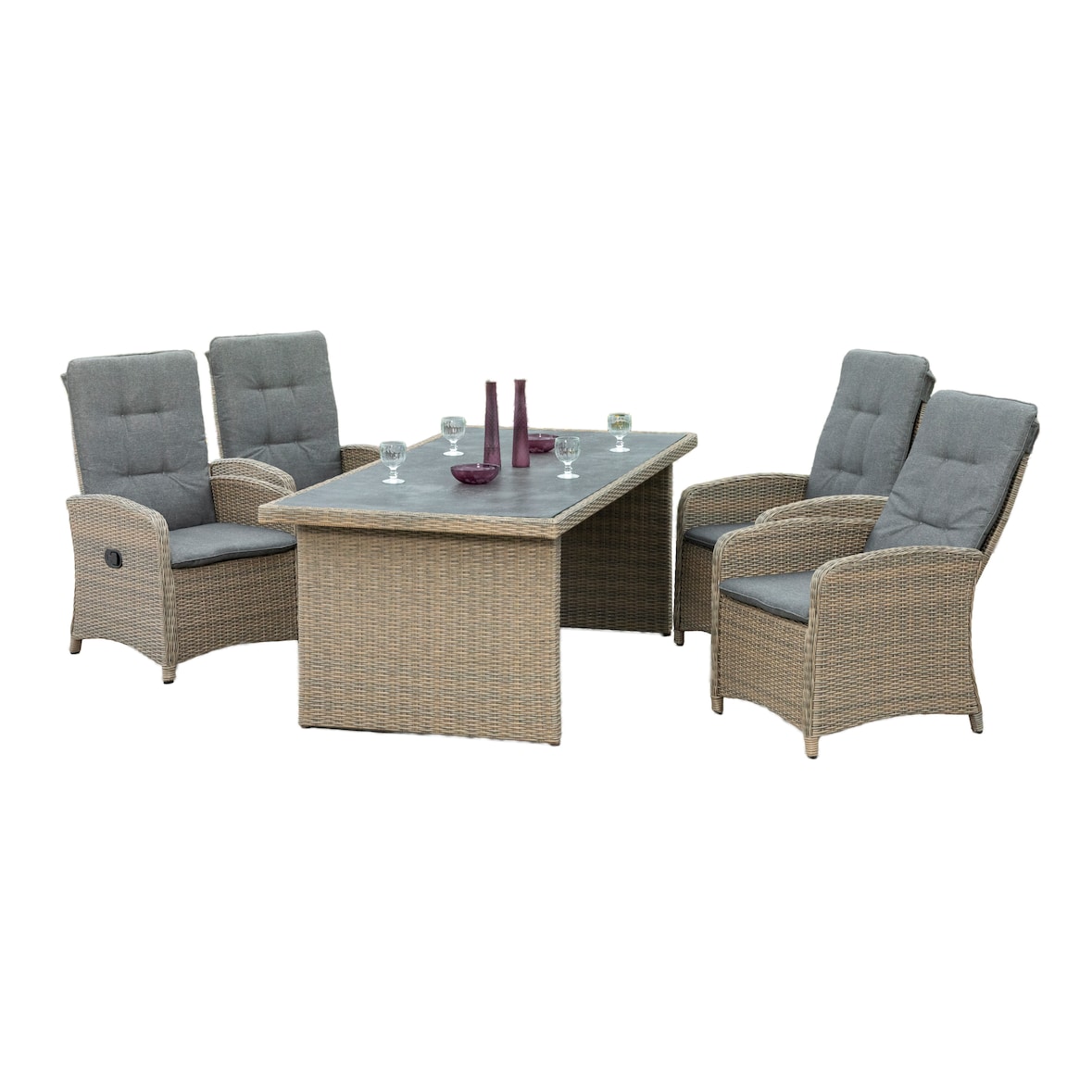 Merxx Atrani Set 5tlg., 4 Sessel, 1 Tisch 200 x 100 cm, Aluminium/Kunststoffgeflecht, Steinbeige