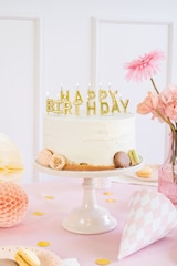 thumbnail of Geburtstagskerzen Happy Birthday 2,5cm - 13 Buchstabenkerzen Schriftzug Geburtstag Kuchenkerzen Tortenkerzen Partydeko Tortendeko Kuchendeko Gold