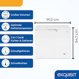 thumbnail of Exquisit Gefriertruhe, Kühlfunktion, 2-in-1, 198 Liter, Türschloss, 4-Sterne-Gefrieren, Schnellgefrieren, 2 Rollen, GT201-HE-040E weiss