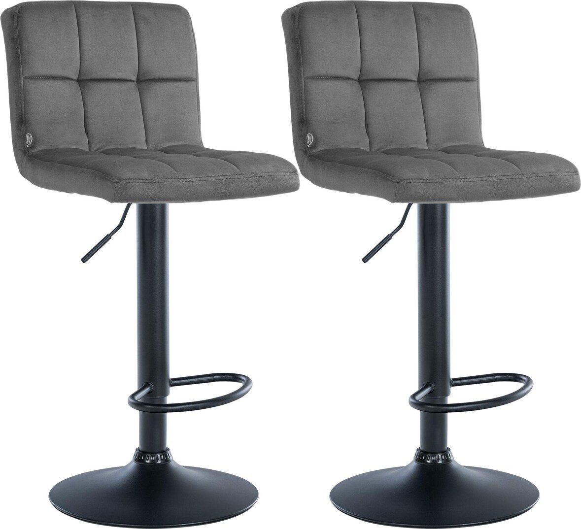 CLP 2er Set Barhocker Peru Samt Samt HBT: 94x46x47 cm grau schwarz