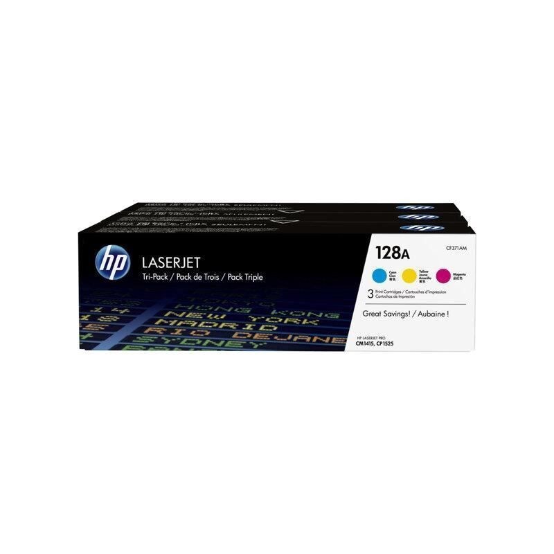 Hp 128a Pack De 3 Toners Originaux Cf371am Pour Hp Color Laserjet Pro Cm1415, Cp1521/cp1522/cp1523/cp1525/cp1526/cp1527/cp1528