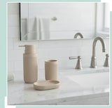thumbnail of Relaxdays Bad Accessoires, 3-teilig, Seifenschale, Seifenspender, Zahnputzbecher, Polyresin, Bad Zubehör Set, beige