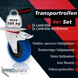 thumbnail of PRIOstahl Transportrollen 80mm Rollensatz 2 Lenkrollen + 2 Lenkrollen mit Bremse Blau Schwerlast