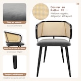 thumbnail of Esszimmerstuhl 79x54x51 cm Grau mit Rattan Rückenlehne und Samt Sitzkissen rutschfest Metallbeine in Holzoptik ergonomisch für Essbereich Café