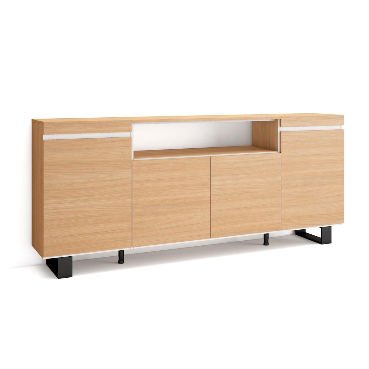 Sideboard, Highboard, 200x87x35cm, 4 Türen, Industriedesign, Eiche Soft und weiß