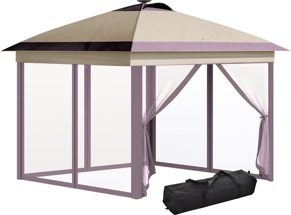 Carpa Plegable Exterior 3,3x3,3x2,85 m con Luces LED y Control Remoto Cenador de Jardín con 4 Mosquiteras Extraíbles y Bolsa de Transporte