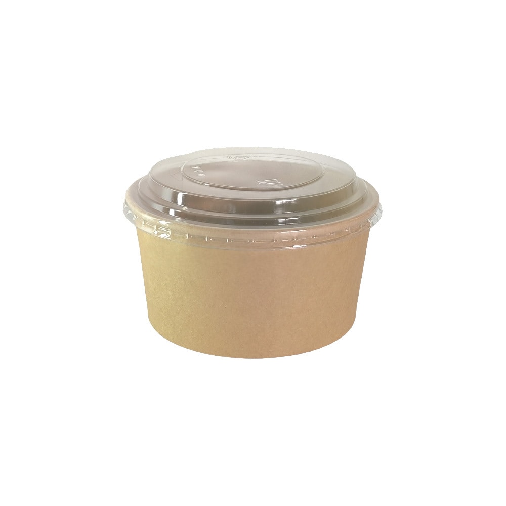 Pot salade en carton kraft brun 780 ml + couvercle RPET par 100