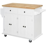 thumbnail of HOMCOM Carrello da Cucina con 2 Cassetti e 2 Armadietti, Isola da Cucina con Piano in Legno, Portaspezie e Porta Canovacci, Bianco