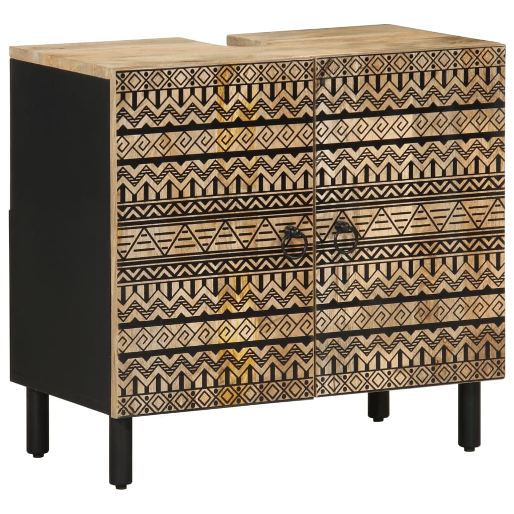 Helloshop26 - Retro-Waschtischunterschrank 62 x 33 x 58 cm mit großem Stauraum aus schwarzem Mangoholz 02_0057838