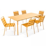 thumbnail of Set van tuintafel en 6 gele metalen stoelen