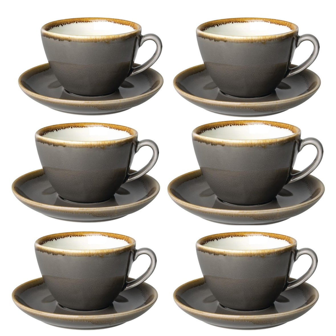 Olympia Kiln Cappuccinotassen + Untertassen Rauch | 34cl | Porzellan | 6 Sets