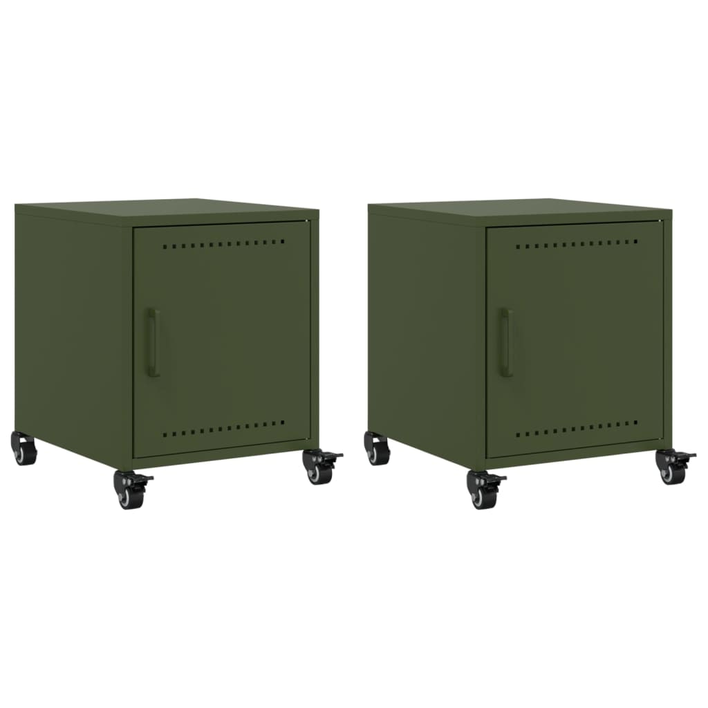 Tables de chevet 2 pcs vert olive 36x39x43,5 cm acier – Modèle Nature Nuit