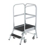 thumbnail of PROREGAL Podesttreppe einseitig begehbar mit Federrollen | Korundbeschichtung R13 | 2 Stufen | Rutschsichere Leiterschuhe