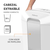 thumbnail of Fellowes Destructora trituradora de papel LX70, corte en partículas, destruye 11 hojas. Papelera 18L, Bloqueo de Seguridad, Color Blanco