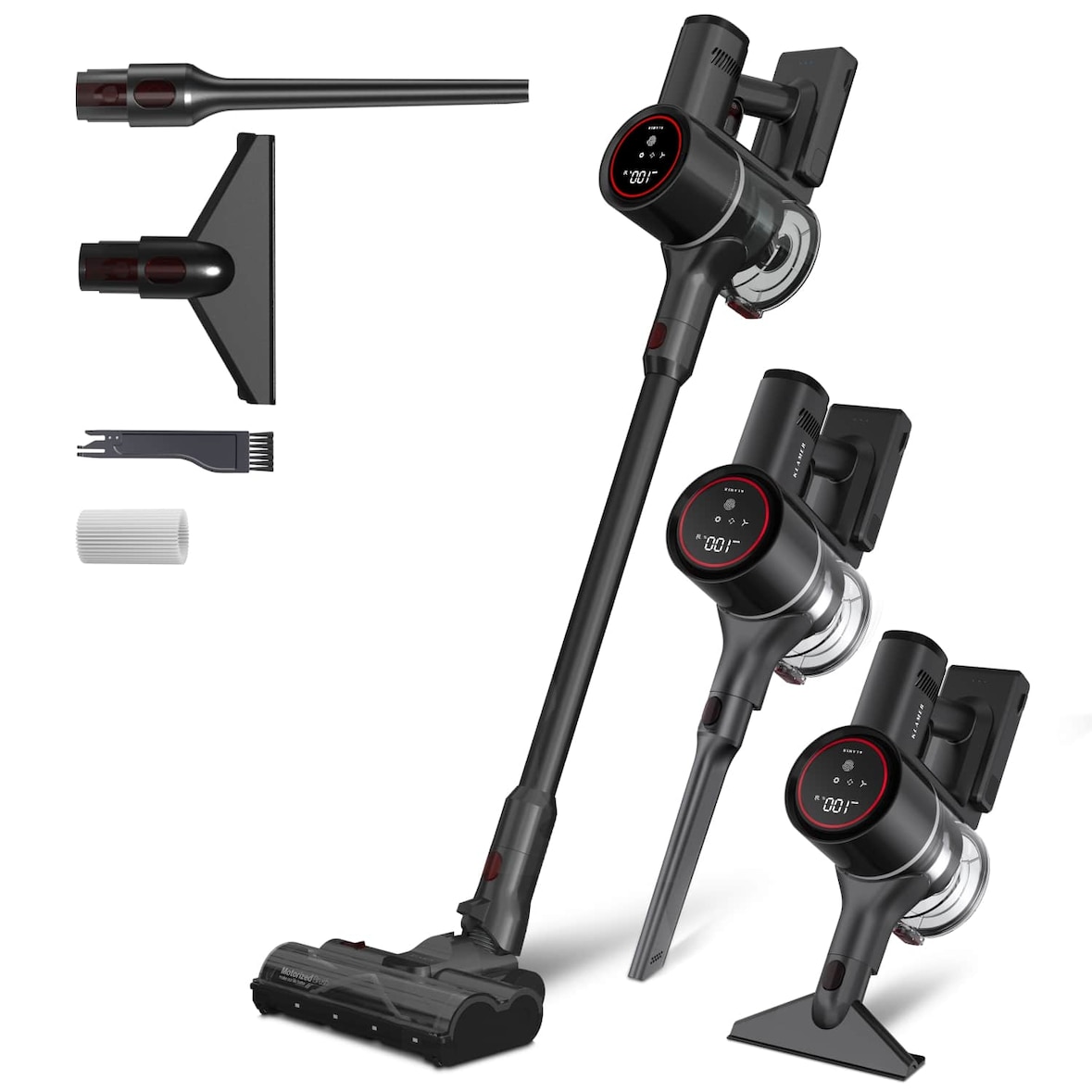 KLAMER Akkustaubsauger, 500 Watt Kabelloser Staubsauger, Flexibler Akku Handstaubsauger mit verschiedenen Aufsätzen, Flex Staubsauger mit LED Licht