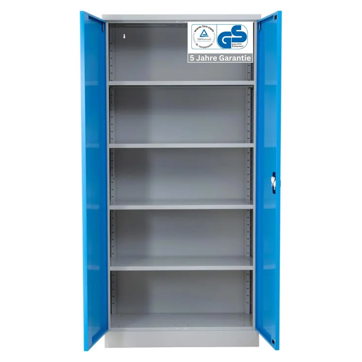 PROREGAL Stahlschrank BEE mit 6 verzinkten Fachböden | HxBxT 195x92x42cm | Grau-Hellblau | Werkstattschrank Werkzeugschrank Aktenschrank