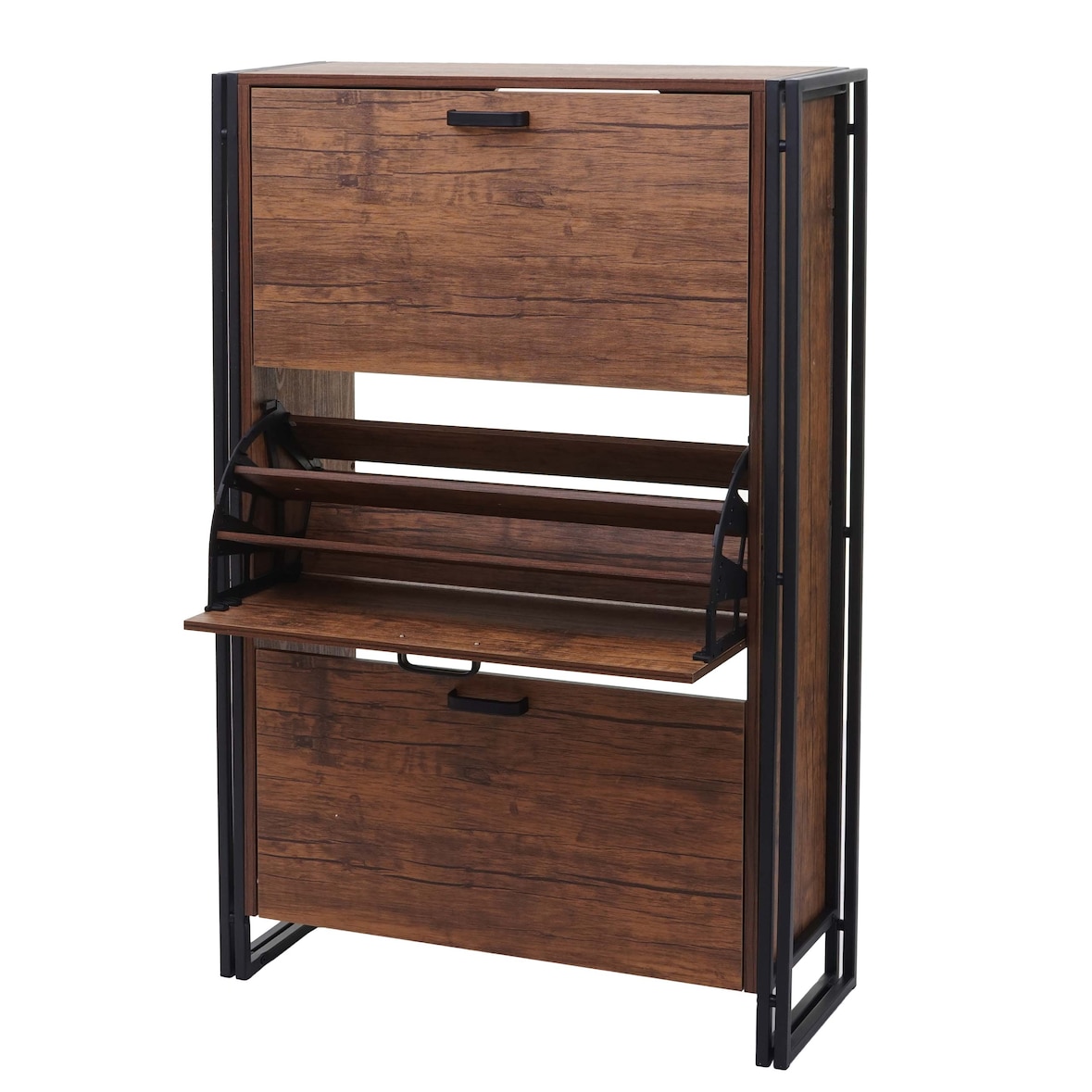 Scarpiera 3 ante ribalte HWC-A27 MDF metallo marrone