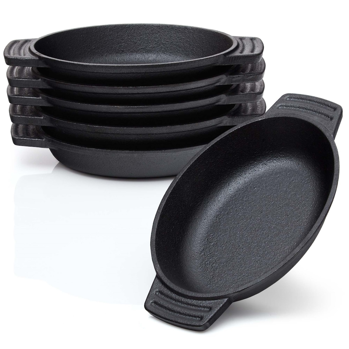 BBQ-Nerd® Servierpfännchen aus Gusseisen im 6er Set ?  Grillpfännchen - oval 22,5x13 cm - zum Braten Überbacken Grillen Anrichten Servieren