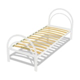 thumbnail of Letto singolo 80x190 con rete a doghe flessibili, pediera e testiera in metallo bianco, lettino per cameretta bimbi e ragazzi o hotel - Comprarredo