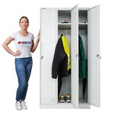 thumbnail of PROREGAL Mega Deal 3x Spind ELEPHANT Metall komplett montiert 3 Abteile 180x90x50cm Kleiderstange & Kleiderhaken Lichtgrau Spindschrank Kleiderschrank