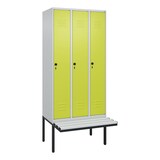 thumbnail of C+P Spind Classic PLUS, Kunststoff schwebende Sitzbank, 3 Abteile, HxBxT 212x90x82cm, Sicherheitsdrehriegel, Hellgrau/Clowngrün von PROREGAL