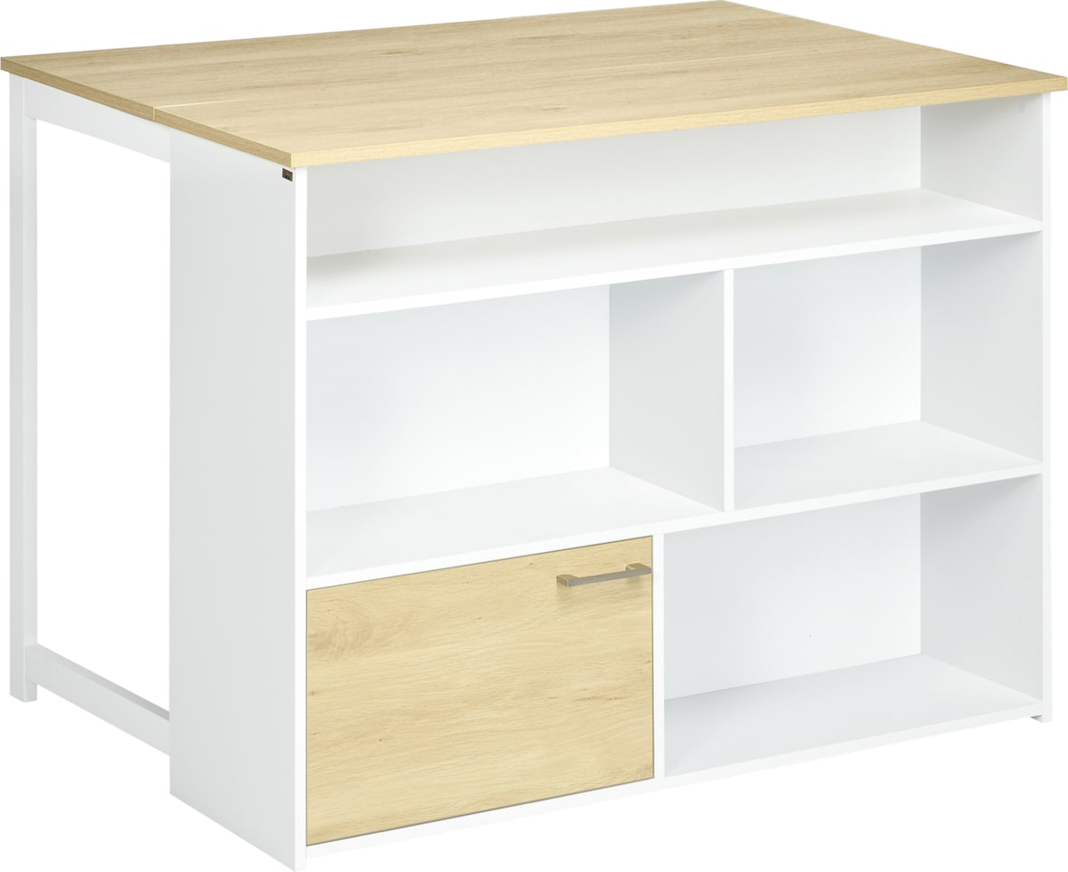 Moderner ausziehbarer Bartisch für 2 Personen, MDF mit 4 offenen Regalen & Schrank, 116 x 79,5 x 91 cm, Weiß & Holzoptik