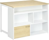 thumbnail of Moderner ausziehbarer Bartisch für 2 Personen, MDF mit 4 offenen Regalen & Schrank, 116 x 79,5 x 91 cm, Weiß & Holzoptik