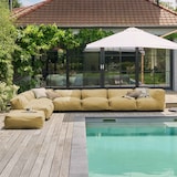 thumbnail of Divano ad angolo modulabile, 5 poltrone, 2 angoli 1 pouf giallo chiaro 680 cm poliestere Oviala