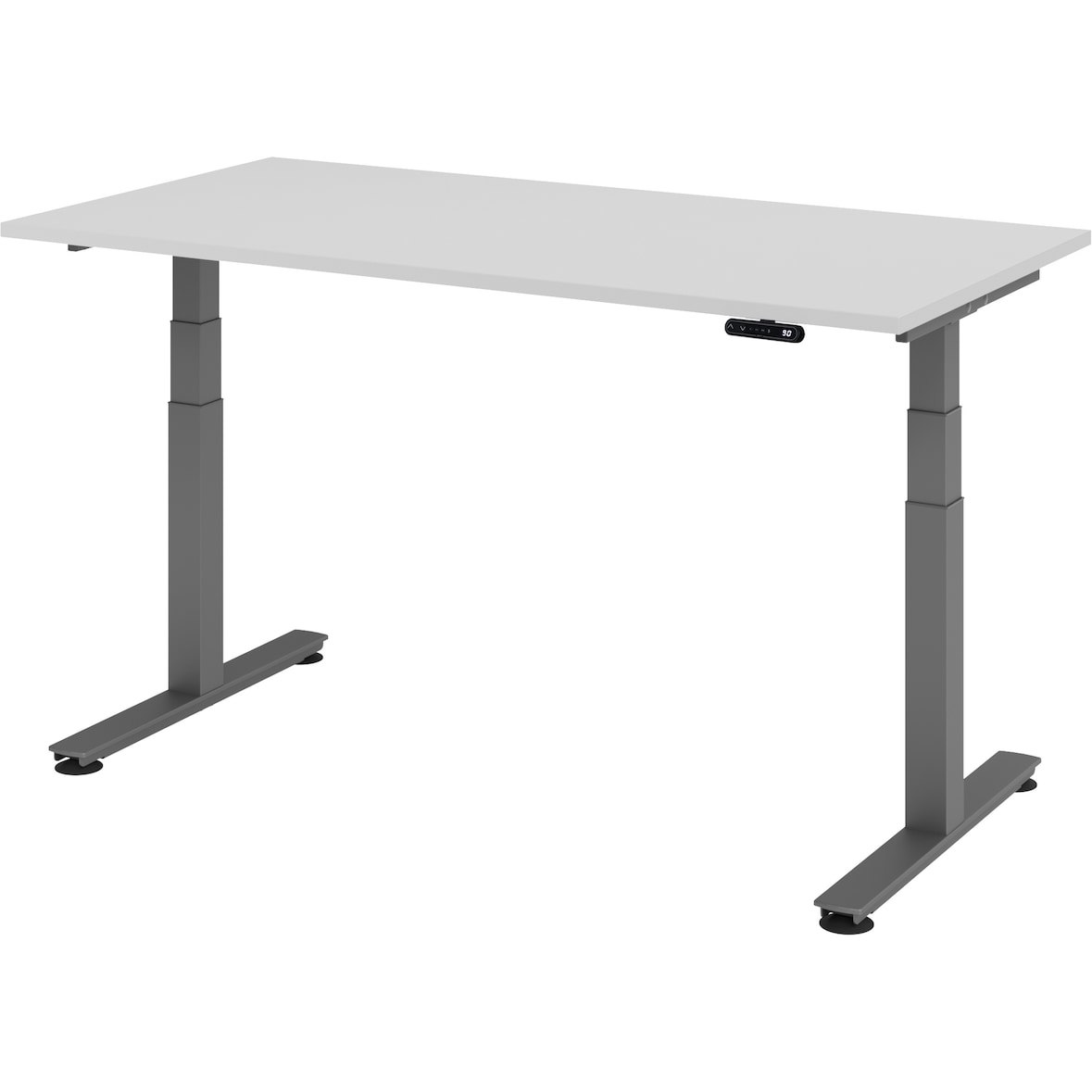 bümö elektrisch höhenverstellbarer Schreibtisch 160x80 cm in grau, Gestell graphit - Schreibtisch höhenverstellbar elektrisch mit Memory-Steuerung,