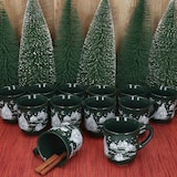 thumbnail of 12x Glühweinbecher 0,2L grün Weihnachtslandschaft Keramik Glühweintassen geeicht