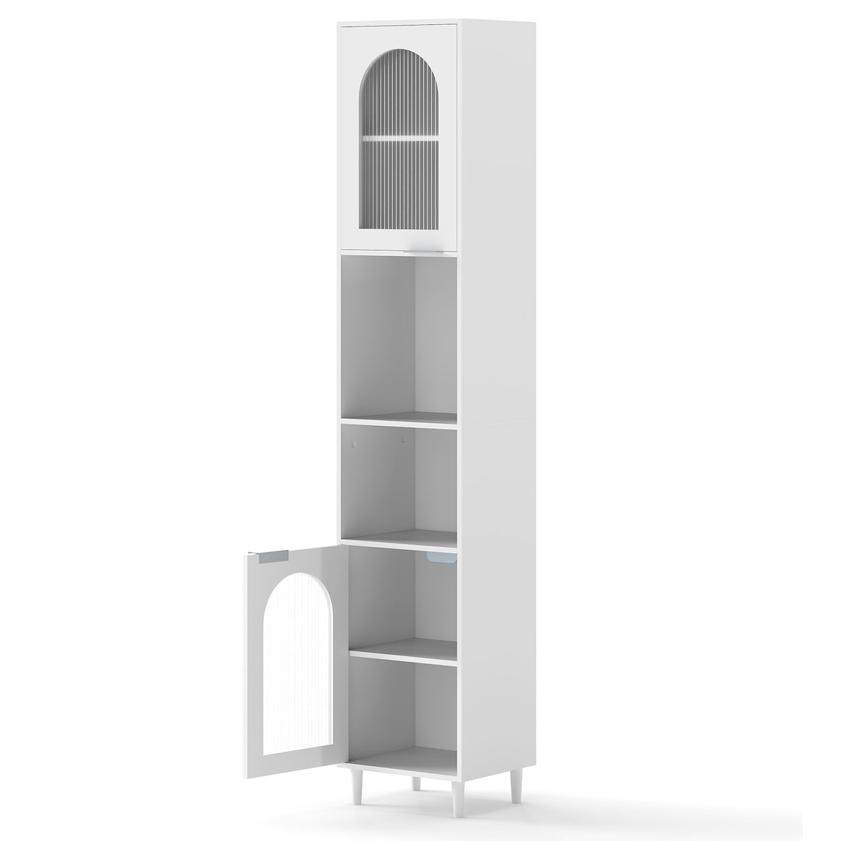 COSTWAY Schmaler hoher Badezimmerschrank, Badezimmerschrank mit 2 Glastüren und 2 verstellbaren Einlegeböden, 35 x 30 x 180 cm, weiß