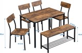 thumbnail of Esstisch Set 6 Personen mit Stühlen und Bank, Rustikal, MDF und Stahlrahmen, Modern, Platzsparend, 110x70x75, braun