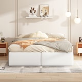 thumbnail of Merax 140*200cm Polsterbett, Plattformbett, Polsterbett ohne Kopfteil, mit hydraulischer Lagerung und 2 Schubladen, Beige