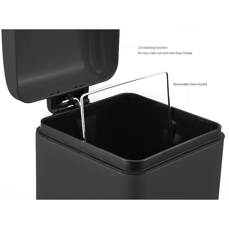 Tower Pattumiera Pedale Riciclaggio 60L 3 Scomparti Con Secchi Interni – Acciaio Carbonio Nero - 3