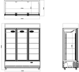 thumbnail of Frigorífico expositor para bebidas con panel iluminado, negro, 3 puertas de vidrio abatibles, 218 x 164 x 74 cm, con cerradura, 1360 L Vaiotec 11948
