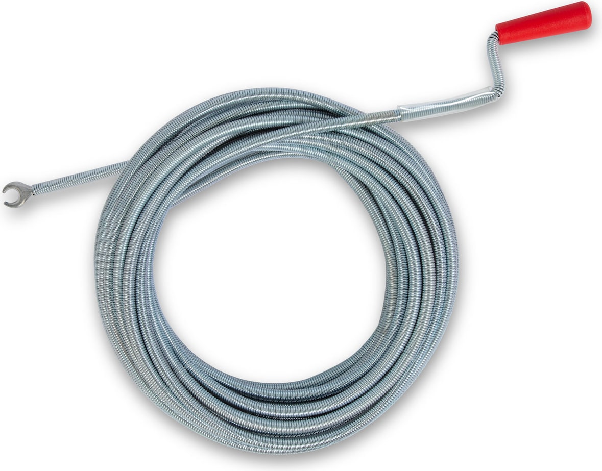 EBERTH Rohrreinigungsspirale 15m lang und Ø 9mm, effektive Abfluss Spirale für Rohre ab Ø 40mm, krallenförmiger Bohrkopf mit Ø 20mm