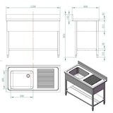 thumbnail of Lavello in acciaio inox con base 120 x 60 x 90 cm - 1 vasca a sinistra
