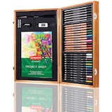 thumbnail of Caixa de madeira Derwent com 35 peças (contém: lápis de esboço, lápis de cor, lápis de aguarela e um caderno de esboços).