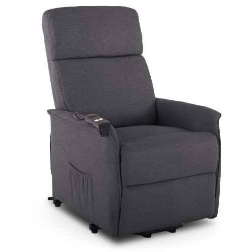 Fernsehsessel mit Aufstehhilfe, Relaxsessel mit Liegefunktion, elektrisch verstellbar, bequeme Polsterung, Webstoff, Dunkelgrau, Raburg Ida