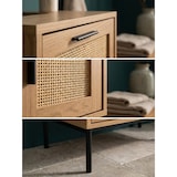 thumbnail of Waschbeckenunterschrank Eiche-Optik 60x60x40 cm mit Tür und Schubladen, Badezimmerschrank mit Rattangeflecht, Unterschrank Stehend, Badschrank
