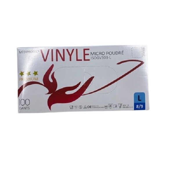 Gant vinyle micro-poudre mediprotec large taille 8/9 PROMOSAC