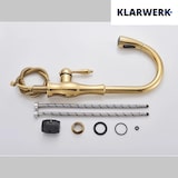 thumbnail of NAVIS | Elegante grifo de cocina extraíble en acero inoxidable dorado, arco alto, mezclador de lujo, alta presión, 360°, 2 conexiones